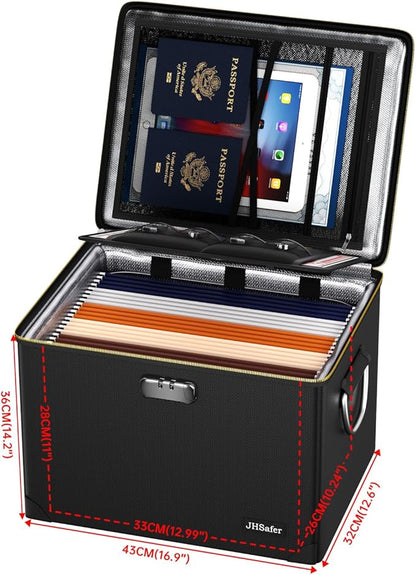 Fireproof Document Box with Fireproof Zipper,Hard Case Fireproof File Box with Lock,Insulated Non-Foldable Fireproof File Cabinet Large Portable Home Office File Organizer for Hanging Letter Folders