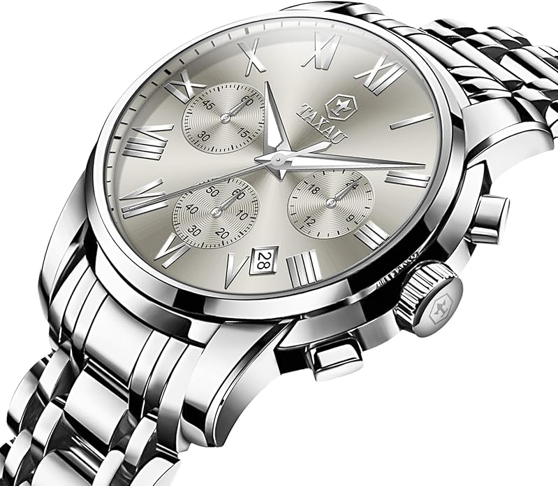 Mens Silver Watch Luxury Minimalist Dress Watch Classic Waterproof Watches for Men Analog Quartz Stainless Steel Men's Wrist Watches with Date Luminous Relojes para Hombres