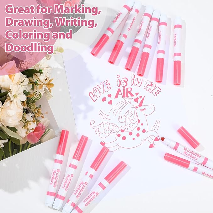 Janlaugh 36 Pcs Pink Washable Markers Bulk Coloring Broad Line Markers for Kids Pink Conical Tip drawing pen for School Supplies, travel Art baby shower gender reveal party Supplies, Ages 6+