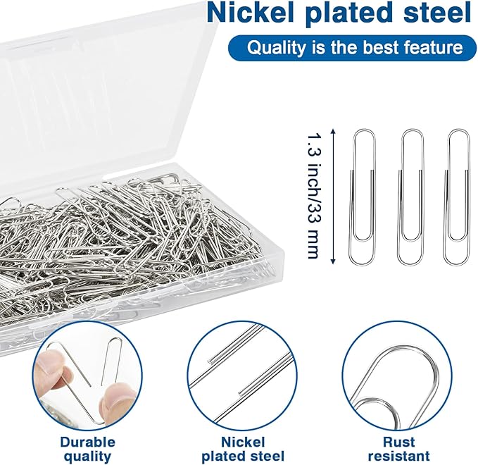 400 Pcs Medium Paper Clips,1.3 inch Smooth Paperclips Metal Paper Clip for Office, School and Teacher Supplies.