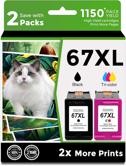 67XL Ink Cartridge Compatible for HP 67 XL hp67xl Black/Color Combo Pack for DeskJet Envy 2855e 2827e 2755e 6055e 2700 2700e 6000 6000e 4155e 4227e 2734e 6455e 6400 2752e 4100 4100e 6400e Printer
