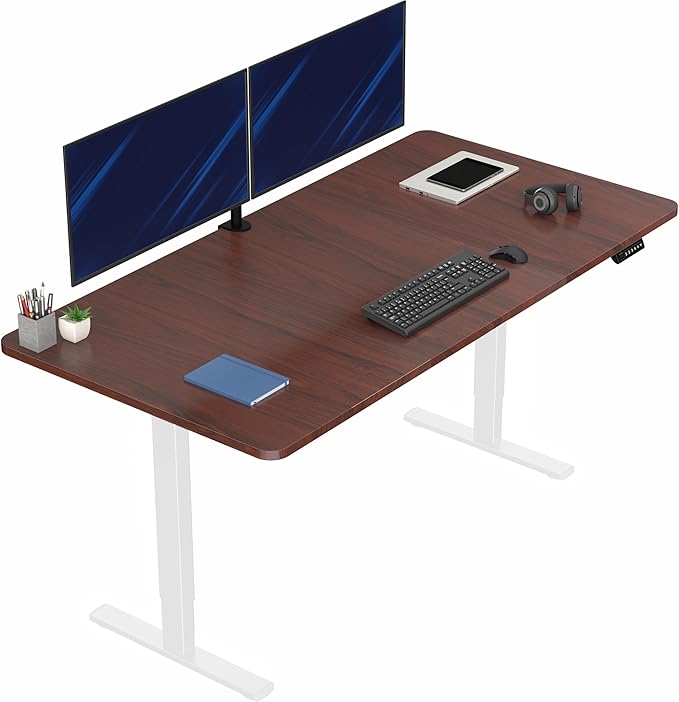 VIVO Electric 71 x 36 in Standing Desk, Memory Height Adjustment, 1B Series, Dark Walnut Top White Frame, DESK-KIT-1W7D-36