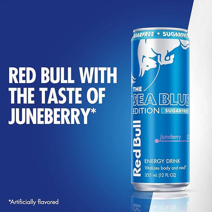 Red Bull Sea Blue Edition Sugar-Free Energy Drink, Juneberry, with 80mg Caffeine plus Taurine & B Vitamins, 12 Fl Oz, Pack of 4 Cans