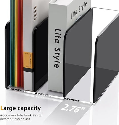 SANRUI Black Acrylic Magazine File Holder, 3 Vertical Compartments Desktap Organizer Folder Rack Workspace Document Sorters, Bookend File Office Accessories Organization Storage