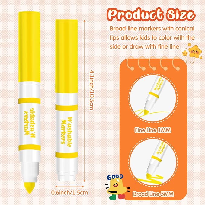 Janlaugh 30 Pcs Mini Washable Markers Bulk Broad Line Conical Tip Washable Mark Pen Set Short Coloring Paint Pen for Art Projects Teacher Party Favors (Yellow)