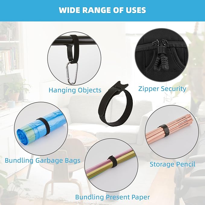 150 PCS Reusable Cable Ties with Hook and Loop, Multi-purpose Adjustable 8 Inch Cable Management Wire Ties Cable Straps for Organizing Home, Office and Data Centers (Black)