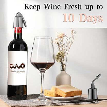 OWO Stainless Steel Wine Bottle Stopper, Reusable Wine Saver with Silicone Seal, Decorative Bottle Sealer, Keeps Fresh (Metal Black, 2 Pack)