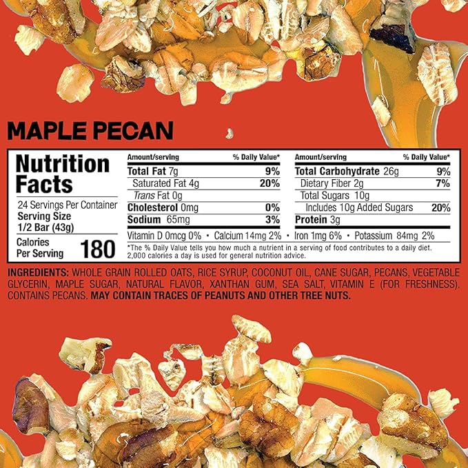 Bobo's Maple Pecan Oat Bars, Gluten Free, Non-GMO, Whole Grain Oats, Pack of 12 | Snack Bars | On-the-Go | Made with Simple Ingredients