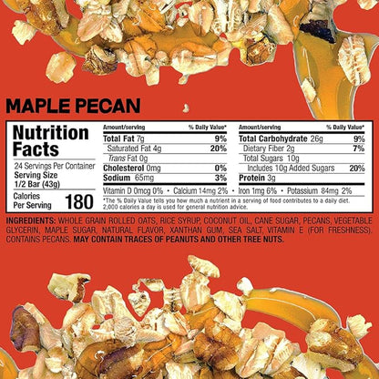 Bobo's Maple Pecan Oat Bars, Gluten Free, Non-GMO, Whole Grain Oats, Pack of 12 | Snack Bars | On-the-Go | Made with Simple Ingredients
