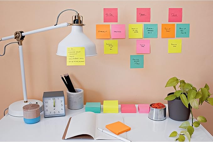 Post-it Super Sticky Notes, 3x3 in, 3 Pads, 2X The Sticking Power, Supernova Neons, Bright Colors, Recyclable (3321-SSMIA)