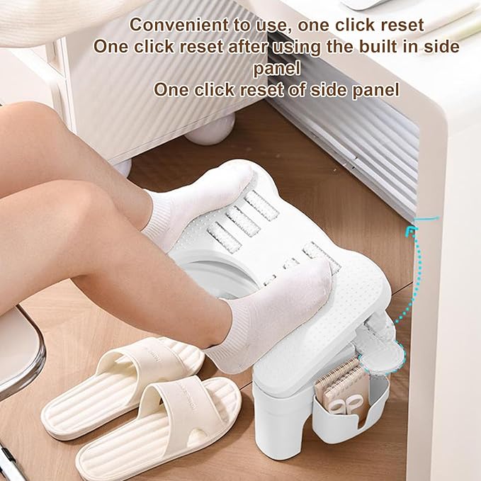 Ymiko Adjustable Under Desk Footrest Stool, Height Adjustable Multifunctional Stable Reader Foot Rest for Office Home Toilet White PP Alloy
