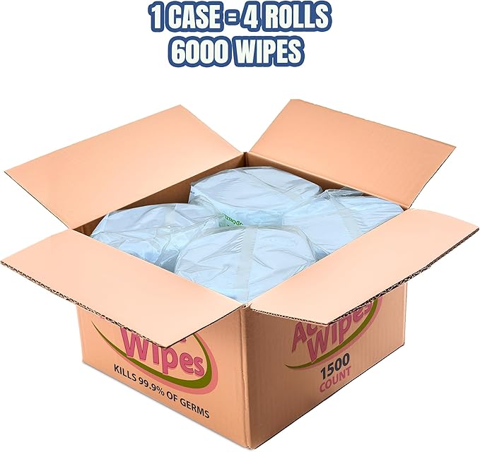 Zoom Active Cleaning Wipes Bulk 6000 Count (4 Rolls of 1500) | Antibacterial Disinfecting Wipes for Hands, Home, Gym, Office & Car | Multi-Purpose, Quick Dry, Fresh Scent, Made in USA, No Bleach