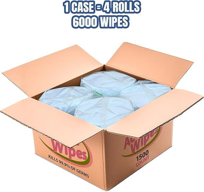 Zoom Active Cleaning Wipes Bulk 6000 Count (4 Rolls of 1500) | Antibacterial Disinfecting Wipes for Hands, Home, Gym, Office & Car | Multi-Purpose, Quick Dry, Fresh Scent, Made in USA, No Bleach