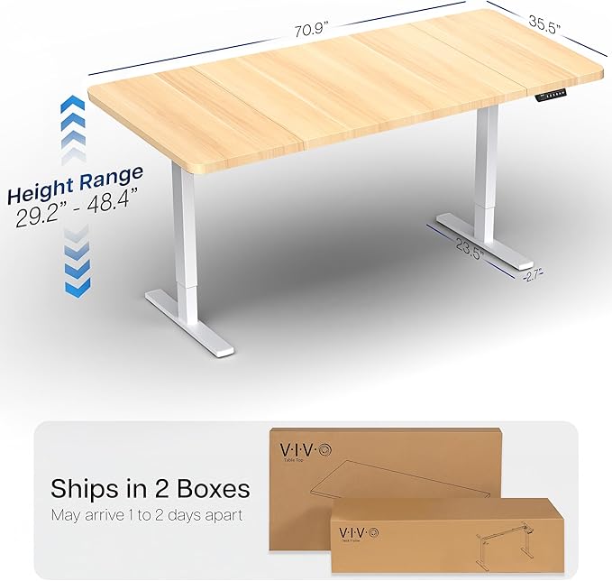 VIVO Electric 71 x 36 in Standing Desk, Memory Height Adjustment, 1B Series, Light Wood Top White Frame, DESK-KIT-1W7C-36