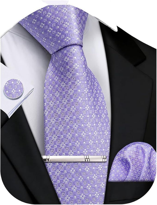 DiBanGu Mens Extra Long Tie 70inches Necktie and Pocktie Square Cufflinks Silk Ties for Tall Men with Tie Clip Wedding Party