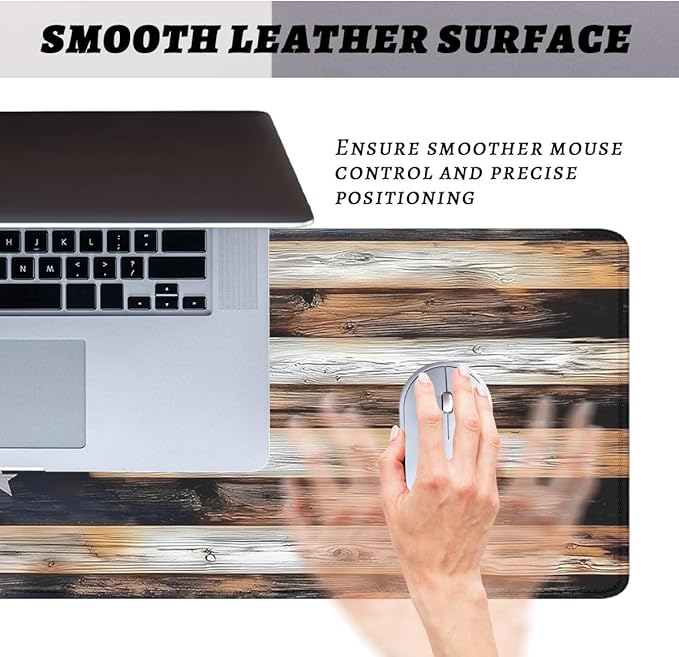 American Flag Desk Mat Patriotic Rustic Wood 1776 Rustic Large Gaming Mouse Mat with Stitched Edges,Non-Slip Waterproof Rubber Base Mous Mat 31.5"x11.8"