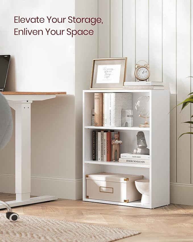 VASAGLE CUSTOS Collection - Bookshelf, 3-Tier Bookcase, Book Shelf, Open Storage Shelf, 9.4 x 23.6 x 32 Inches, for Living Room, Home Office, Dinning Room, Cloud White ULBC163T14
