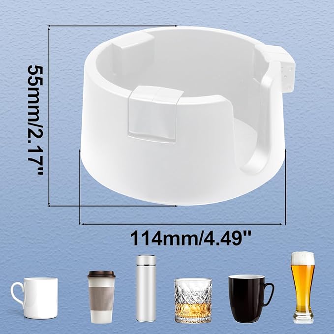 Anti Spill Cup Holder - Adjustable Plastic Drink Holder - Adhesive Desk Cup Holder for Home Office Couch Table - White