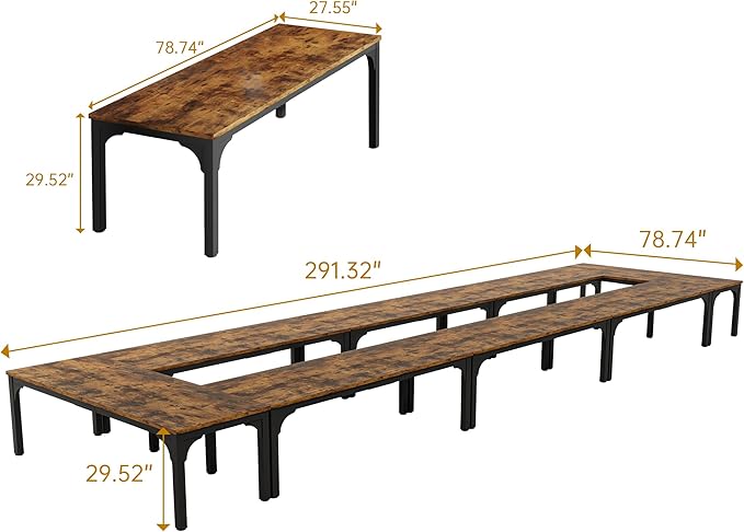 Conference Table, Super Sturdy Large Rectangle Meeting Seminar Table, Long Business Tables, Brown, 8Pcs