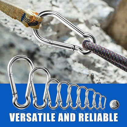 Small Carabiner Clip Hooks, 25pcs 2.36 inch Carabiners Heavy Duty, 304 Stainless Steel Spring Snap Hook Fits Camping Hiking, Metal Clips for Rope Chain Keys Rings