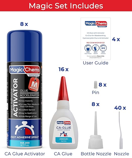 CA Glue with Activator (16 x 0.8 oz + 8 x 6.7 fl oz), Cyanoacrylate Glue and Activator, SuperGlue withActivator, CAGlue and Accelerator (8 Pack)