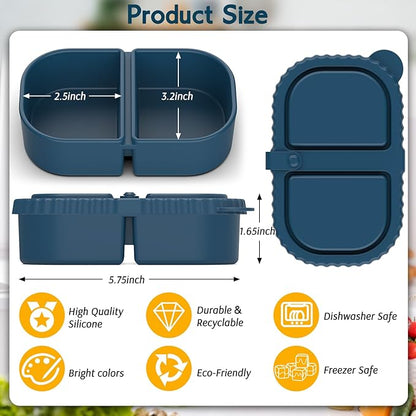 6 Pack Reusable Silicone Snack Containers with Lids, Mini Containers 2 Compartments, Portable Silicone Food Storage Box for Picnic, School, Office (6)