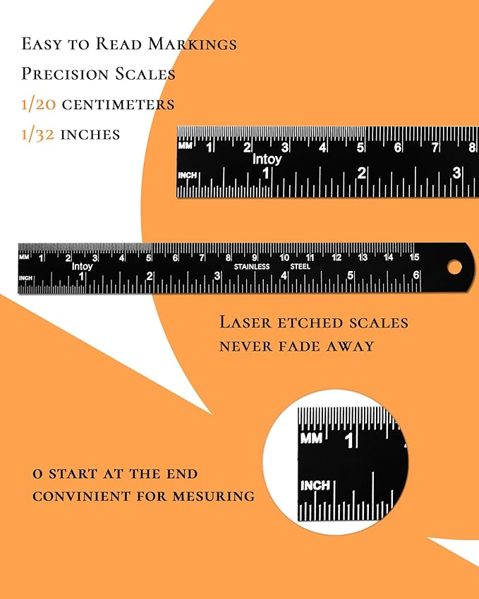 Metal Ruler 6 Inch, 2 Pack - Double Scale mm/inch Laser Etched - Small Stainless Steel Ruler with Zero-Start Edge, Easy to Read Straightedge for Journaling, Machinist, School, Office