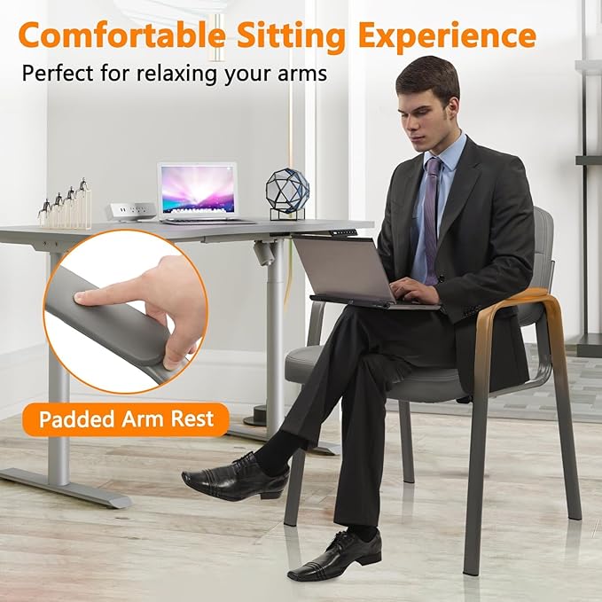 CLATINA Waiting Room Guest Chair with Bonded Leather Padded Arm Rest for Office Reception and Conference Desk(Grey 6 Pack)