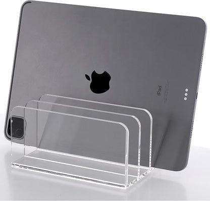 SANRUI Acrylic Desk File Organizer Holder, 5 Upright Clear Desktop Mails Sorter Document Magazine Storage Organization Letter Folder Racks for Home, Office & Classroom