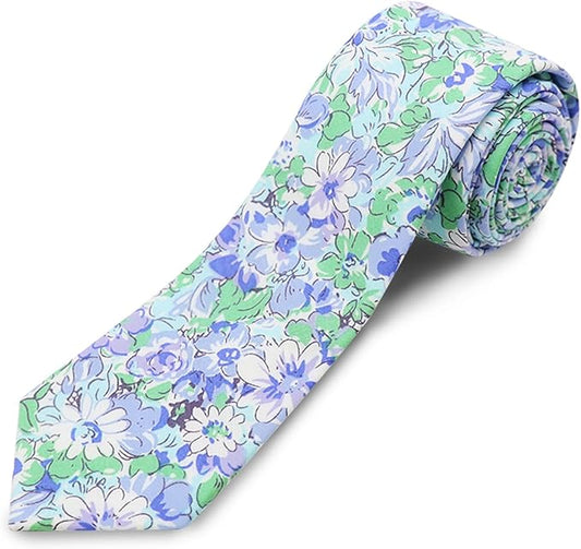 Cotton Floral Ties for Men 2.76" Men's Skinny Tie Linen Flower Printed Neck Tie for Wedding Dating Party