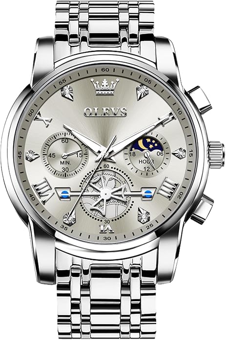OLEVS Watches Men Waterproof Luxury Big Face Mens Watch Stainless Steel Quartz Analog Dress Watches for Men Luminous Multifunction Man Watch Relojes De Hombre