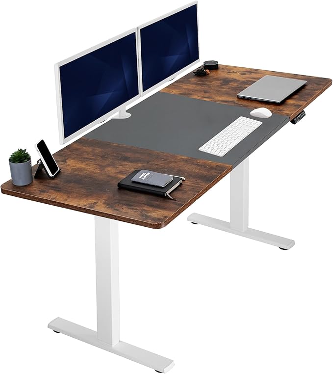 VIVO Electric 71 x 30 in Rustic Standing Desk, Memory Height Adjustment, 1B Series, Black and Vintage Brown Top, White Frame, DESK-KIT-1W7BN