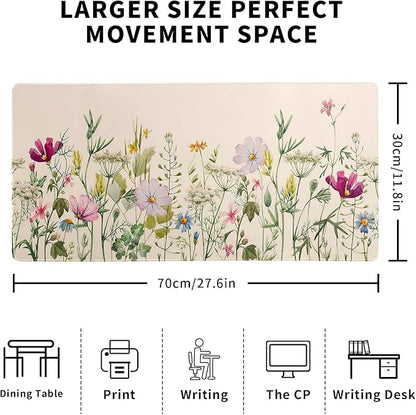 Flower Gaming Mouse Pad Large Mouse Pad for Keyboard and Mousepad Desk Mat with 3mm Non-Slip Base and Stitched Edge for Gaming and Office Computer Mat Protector Mat 27.6x11.8 Inch
