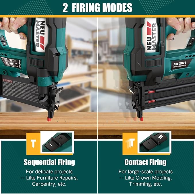 NEU MASTER Nail Gun Battery Powered, Cordless Nail Gun-18GA 2 Inch Nail with Depth Adjustment/1800pcs Nails, Multi-Usage Brad Nailer for Trim, Molding, Woodwork, DIY Upholstery-20V Battery&Charger