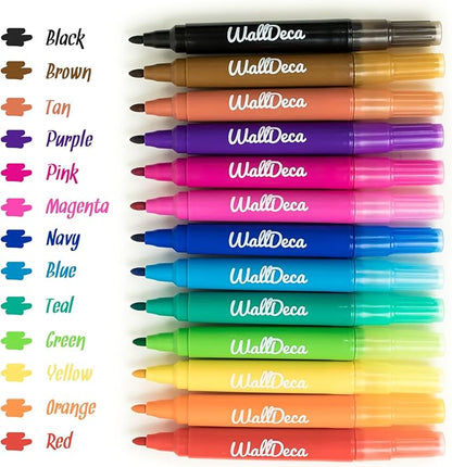 WallDeca Dry Erase Markers for Kids Non-toxic, 13 Pack, Washable, Colorful Pastel Colors, Fine Tip Skinny Pens, Thin Whiteboard Low Odor Markers for Toddlers, Vibrant and Quick Dry