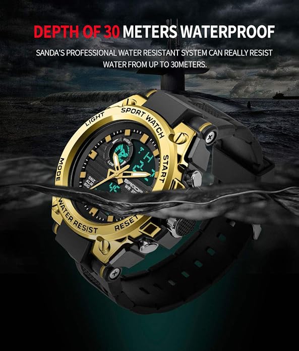 KXAITO Men's Watches Sports Outdoor Waterproof Military Watch Date Multi Function Tactics LED Alarm Stopwatch