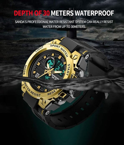 KXAITO Men's Watches Sports Outdoor Waterproof Military Watch Date Multi Function Tactics LED Alarm Stopwatch