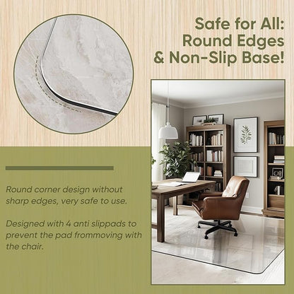 Office Chair Mat for Carpet & Hardwood, Upgraded 45" x 60" Tempered Glass Chair Mat for Office Home, with 4 Anti-Slip Pads