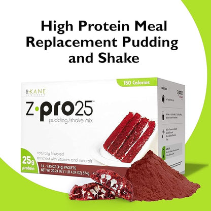 R-Kane Nutritionals Z-Pro Red Velvet Protein Drink Mix - High Protein, Low Calorie Low Fat Shake and Pudding Mix - Meal Replacement, On-The-Go Packets - Breakfast Boost - 25g Protein - 14 Packets