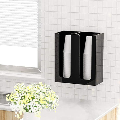 Richboom Acrylic Coffee Cup and Lid Storage Organizer Holder, 2 Compartments, Black