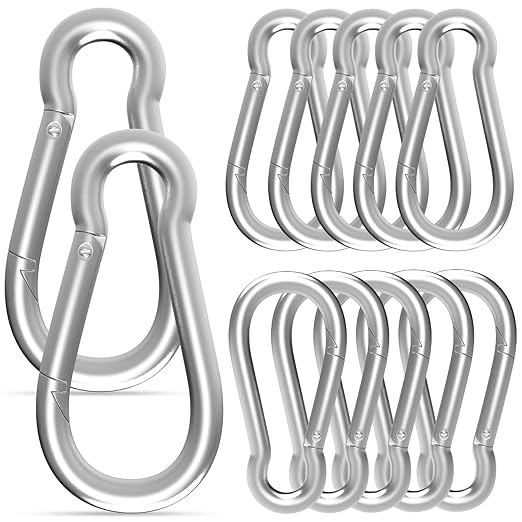 4IN Spring Snap Hook Carabiner, 12PCS M10 Heavy Duty Galvanized Steel Carabiner Clip, 770LBS Holding Capacity Spring Clips for Hammock Swing Outdoor Travel