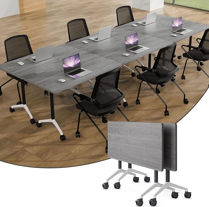 Folding Conference Table,Conference Table with Wheels,Large Flip-Top Training Table,Freely Combinations,Easy to Move for Offices, Schools,Training Rooms（2,Gray,47in