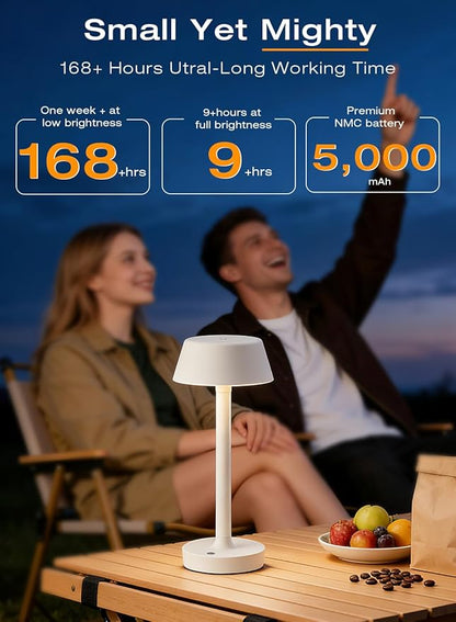 Cordless Rechargeable Table Lamp with Power Charger,Portable Touch LED Desk Lamp,5000mAh Battery Operated,2700K-5700K Tunable Dimmable for Bedroom,Outdoor Camping Bedside,White