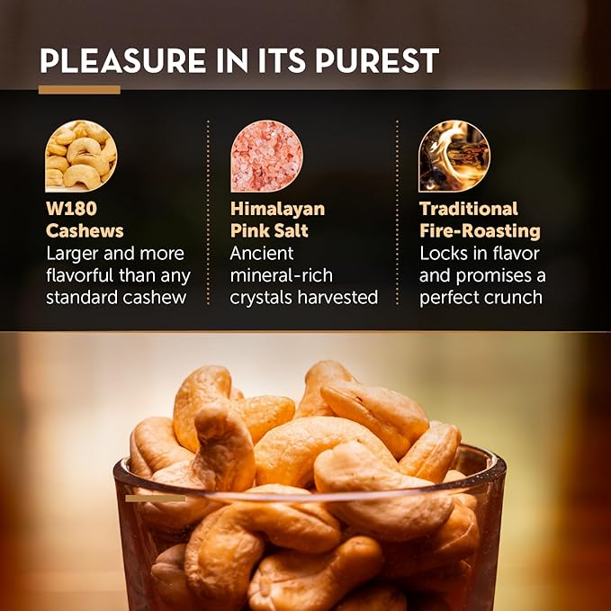 Simply Sublime Cashews, Roasted Lightly Salted – 20 x 1.2oz Single Servings – Jumbo, Hand Sorted & Flame Roasted with Himalayan Pink Salt – Gourmet Snack for Bourbon, Tequila, Champagne - 24oz
