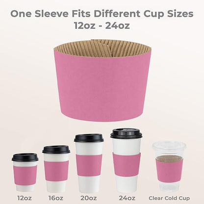 FMP Brands [500 Pack] Pink Coffee Cup Sleeves Disposable for Hot Drinks, Durable Corrugated Cardboard Cup Sleeves for 10-24 oz Cups, Beverage Insulator and Hand Protection for Hot & Cold Drinks