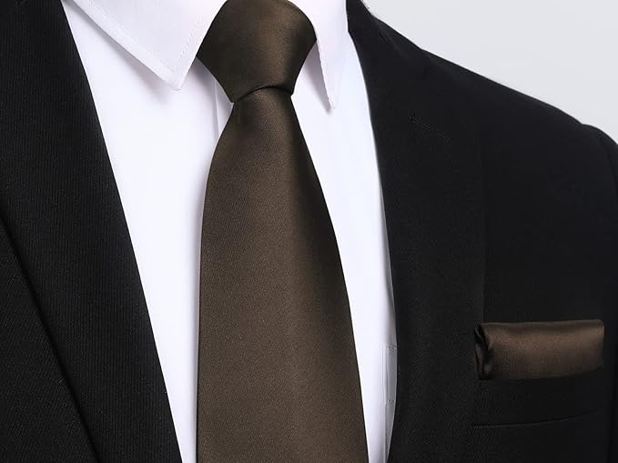 HISDERN Mens Solid Color Ties Formal Satin Necktie and Pocket Square Set Classic Wedding Business Tie & Handkerchief