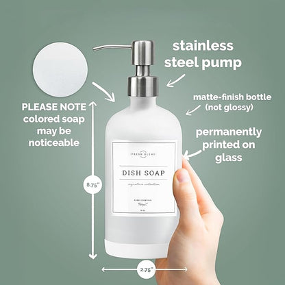 Vine Creations White Glass Soap Dispenser, 2 Pack Kitchen Soap Dispenser Set with Stainless Steel Pump, 16 oz Dish Soap and Hand Soap Dispensers for Bathroom with Waterproof Labels