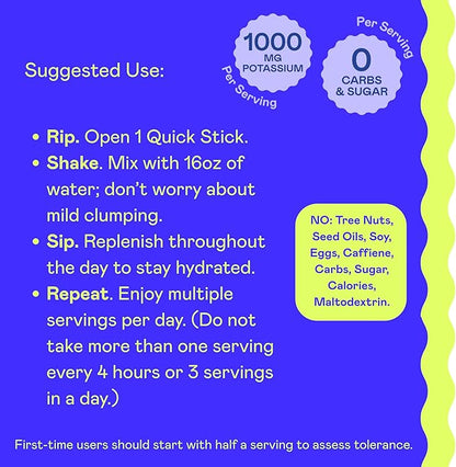 Hi-Lyte K1000 Electrolytes Quick Sticks Orange Keto & Performance, 30 Servings - 1000mg Potassium + Magnesium, Sodium, Trace Minerals - 0 Carbs, 0 Sugar