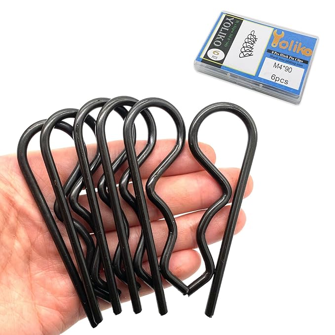 6 Pcs Heavy Duty Hitch Pins Clip R Clips Spring Retaining Wire Hair Pins Cotter Pin Strong Spring Tension Large R Clip Carter Pin Large for Trailer Tractors Mower Cart Truck Black zinc M4*90mm