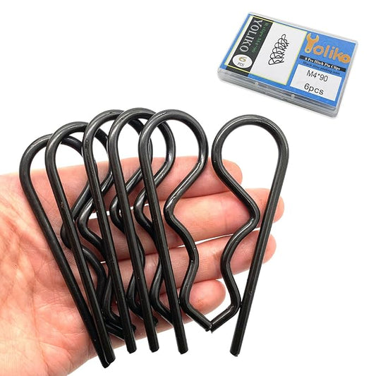 6 Pcs Heavy Duty Hitch Pins Clip R Clips Spring Retaining Wire Hair Pins Cotter Pin Strong Spring Tension Large R Clip Carter Pin Large for Trailer Tractors Mower Cart Truck Black zinc M4*90mm